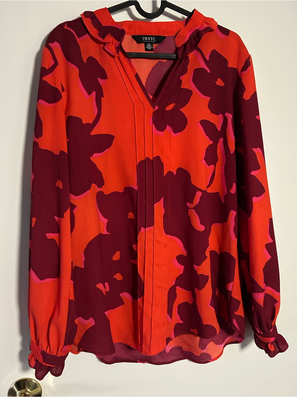 NYC Red & Pink Abstract Floral V-Neck Long Sleeve Blouse